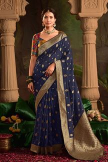 Picture of  Flamboyant Pure Crepe Dola Silk Designer Saree for Engagement, Reception, and Parties