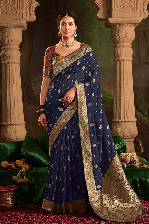 Picture of  Flamboyant Pure Crepe Dola Silk Designer Saree for Engagement, Reception, and Parties
