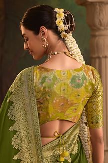 Picture of  Pretty Pure Crepe Dola Silk Designer Saree for Mehendi, Reception, and Parties
