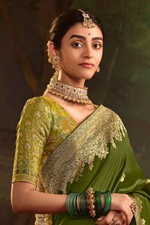 Picture of  Pretty Pure Crepe Dola Silk Designer Saree for Mehendi, Reception, and Parties