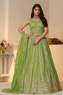 Picture of Exuberant Green Designer Indo-Western Lehenga Choli for Engagement, Reception, and Mehendi