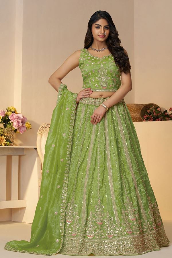 Picture of Exuberant Green Designer Indo-Western Lehenga Choli for Engagement, Reception, and Mehendi