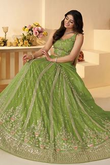 Picture of Exuberant Green Designer Indo-Western Lehenga Choli for Engagement, Reception, and Mehendi