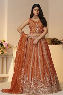Picture of Ethnic Orange Designer Indo-Western Lehenga Choli for Engagement, Reception, and Wedding