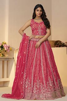 Picture of Breathtaking Pink Designer Indo-Western Lehenga Choli for Engagement, Reception, and Wedding