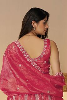 Picture of Breathtaking Pink Designer Indo-Western Lehenga Choli for Engagement, Reception, and Wedding