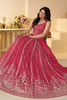 Picture of Breathtaking Pink Designer Indo-Western Lehenga Choli for Engagement, Reception, and Wedding