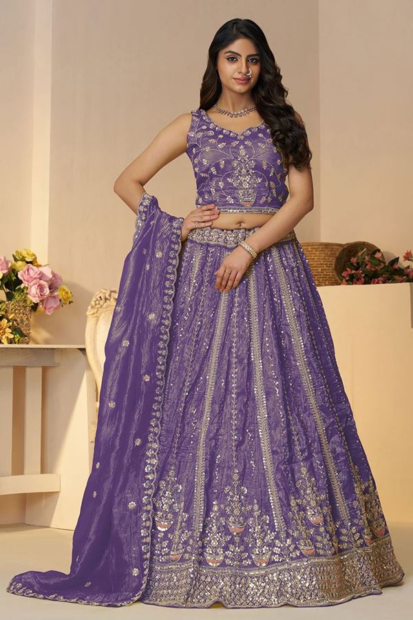 Picture of Smashing Purple Designer Indo-Western Lehenga Choli for Engagement, Reception, and Wedding