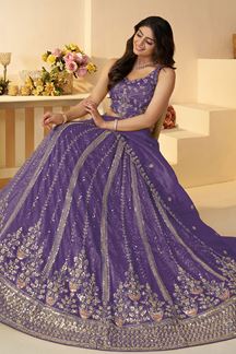 Picture of Smashing Purple Designer Indo-Western Lehenga Choli for Engagement, Reception, and Wedding