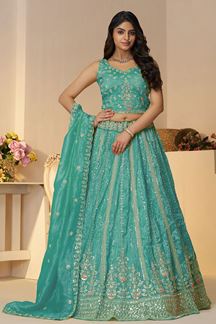 Picture of Enticing Sky Blue Designer Indo-Western Lehenga Choli for Engagement, Reception, and Wedding