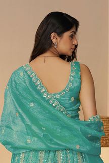 Picture of Enticing Sky Blue Designer Indo-Western Lehenga Choli for Engagement, Reception, and Wedding