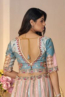 Picture of Gorgeous Sky Blue and Peach Designer Bridal Lehenga Choli for Engagement, Reception, and Pre-Wedding Shoot