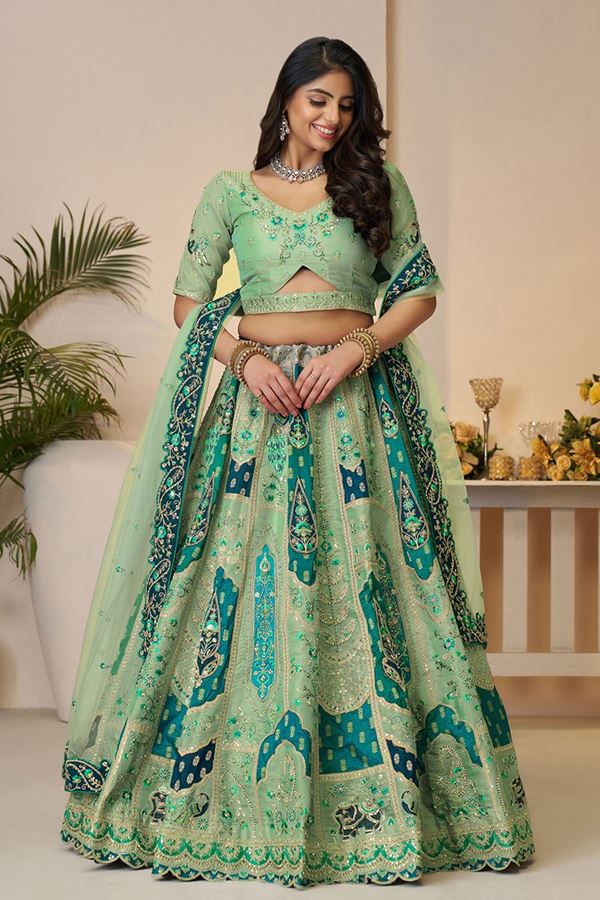 Picture of Astounding Green Designer Bridal Lehenga Choli for Engagement, Reception, and Mehendi