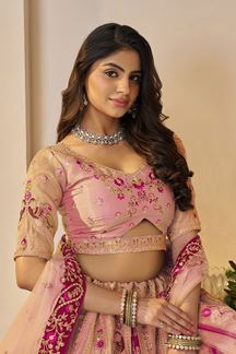 Picture of Magnificent Orange and Pink Designer Bridal Lehenga Choli for Engagement, Reception, and Sangeet
