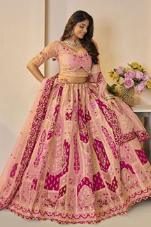 Picture of Magnificent Orange and Pink Designer Bridal Lehenga Choli for Engagement, Reception, and Sangeet