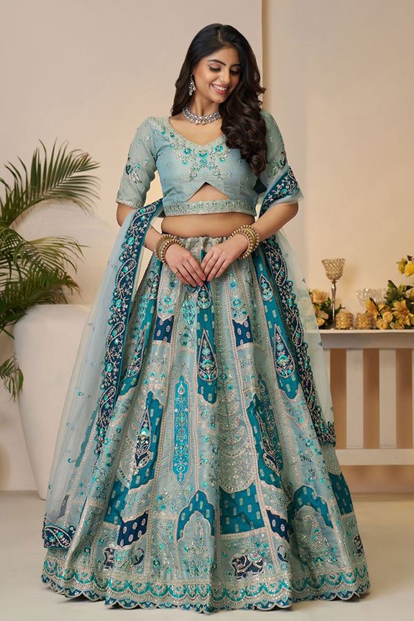 Picture of Beautiful Sky Blue Designer Bridal Lehenga Choli for Engagement, Reception, and Sangeet