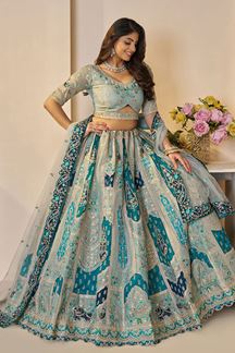 Picture of Beautiful Sky Blue Designer Bridal Lehenga Choli for Engagement, Reception, and Sangeet