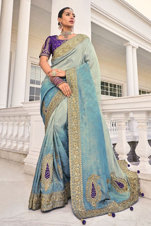 Picture of Breathtaking Crepe Jacquard Designer Saree for Engagement, Reception, and Sangeet