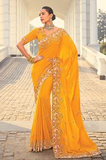 Picture of Royal Crepe Designer Saree for Haldi, Festivals, and Reception