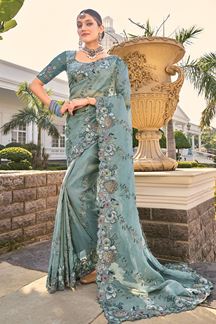 Picture of Ethnic Organza Designer Saree for Engagement, Reception, and Festivals