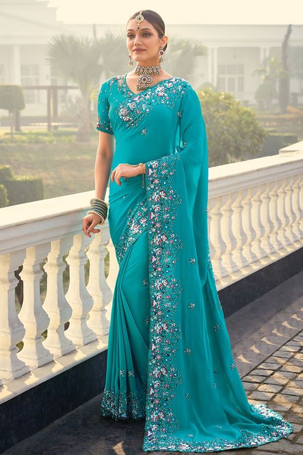 Picture of Flawless Crepe Designer Saree for Engagement, Reception, and Pre-Wedding Shoot