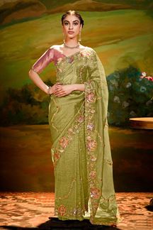 Picture of Breathtaking Organza Designer Saree for Mehendi, Sangeet, and Parties