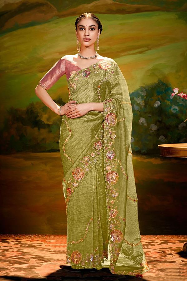 Picture of Breathtaking Organza Designer Saree for Mehendi, Sangeet, and Parties