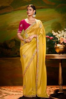Picture of Glamorous Organza Designer Saree for Haldi, Sangeet, and Parties