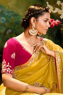 Picture of Glamorous Organza Designer Saree for Haldi, Sangeet, and Parties