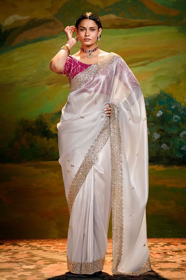 Picture of Artistic Organza Designer Saree for Festivals, Sangeet, and Parties