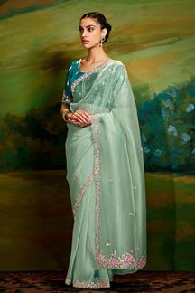 Picture of Magnificent Organza Designer Saree for Engagement, Sangeet, and Parties