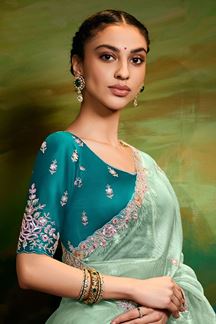 Picture of Magnificent Organza Designer Saree for Engagement, Sangeet, and Parties