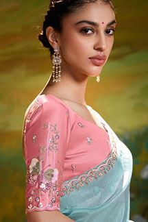 Picture of Impressive Organza Designer Saree for Engagement, Sangeet, and Parties