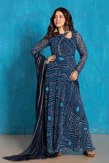 Picture of Charming Navy Blue Georgette Designer Anarkali Suit for Festivals, Sangeet, and Parties