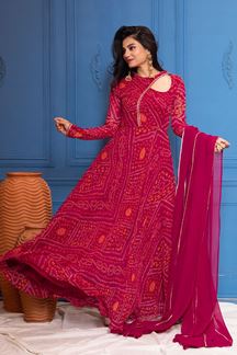 Picture of Flawless Pink and Orange Georgette Designer Anarkali Suit for Festivals, Sangeet, and Parties