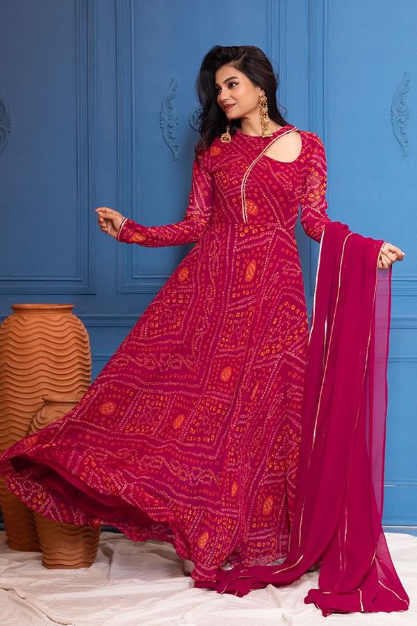 Picture of Flawless Pink and Orange Georgette Designer Anarkali Suit for Festivals, Sangeet, and Parties