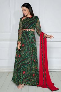 Picture of Gorgeous Green Georgette Designer Anarkali Suit for Mehendi, Sangeet, and Parties