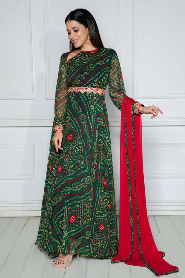 Picture of Gorgeous Green Georgette Designer Anarkali Suit for Mehendi, Sangeet, and Parties