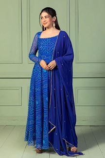 Picture of Astounding Royal Blue Georgette Designer Anarkali Suit for Sangeet, Parties, and Festivals