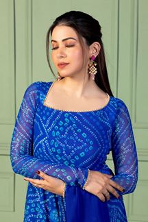 Picture of Astounding Royal Blue Georgette Designer Anarkali Suit for Sangeet, Parties, and Festivals