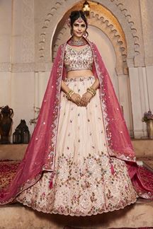Picture of Ethnic Cream Designer Indo-Western Lehenga Choli for Engagement and Reception