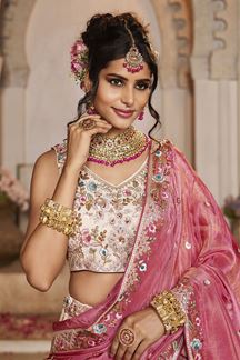 Picture of Ethnic Cream Designer Indo-Western Lehenga Choli for Engagement and Reception