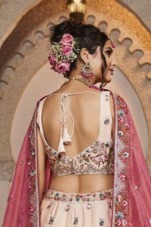 Picture of Ethnic Cream Designer Indo-Western Lehenga Choli for Engagement and Reception