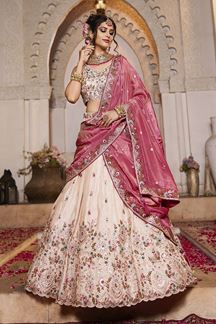Picture of Ethnic Cream Designer Indo-Western Lehenga Choli for Engagement and Reception