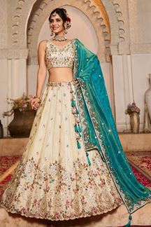 Picture of Exuberant Cream Designer Indo-Western Lehenga Choli for Engagement and Reception