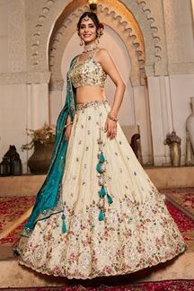 Picture of Exuberant Cream Designer Indo-Western Lehenga Choli for Engagement and Reception