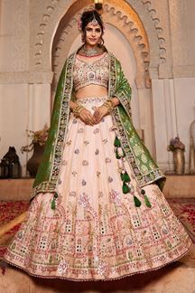 Picture of Captivating Peach Designer Indo-Western Lehenga Choli for Engagement and Reception