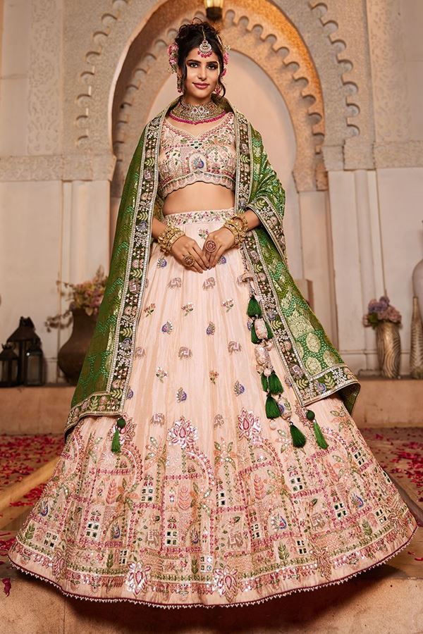 Picture of Captivating Peach Designer Indo-Western Lehenga Choli for Engagement and Reception