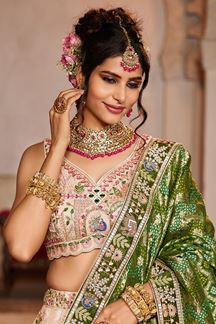 Picture of Captivating Peach Designer Indo-Western Lehenga Choli for Engagement and Reception