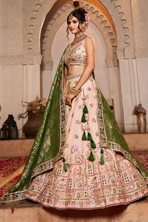 Picture of Captivating Peach Designer Indo-Western Lehenga Choli for Engagement and Reception